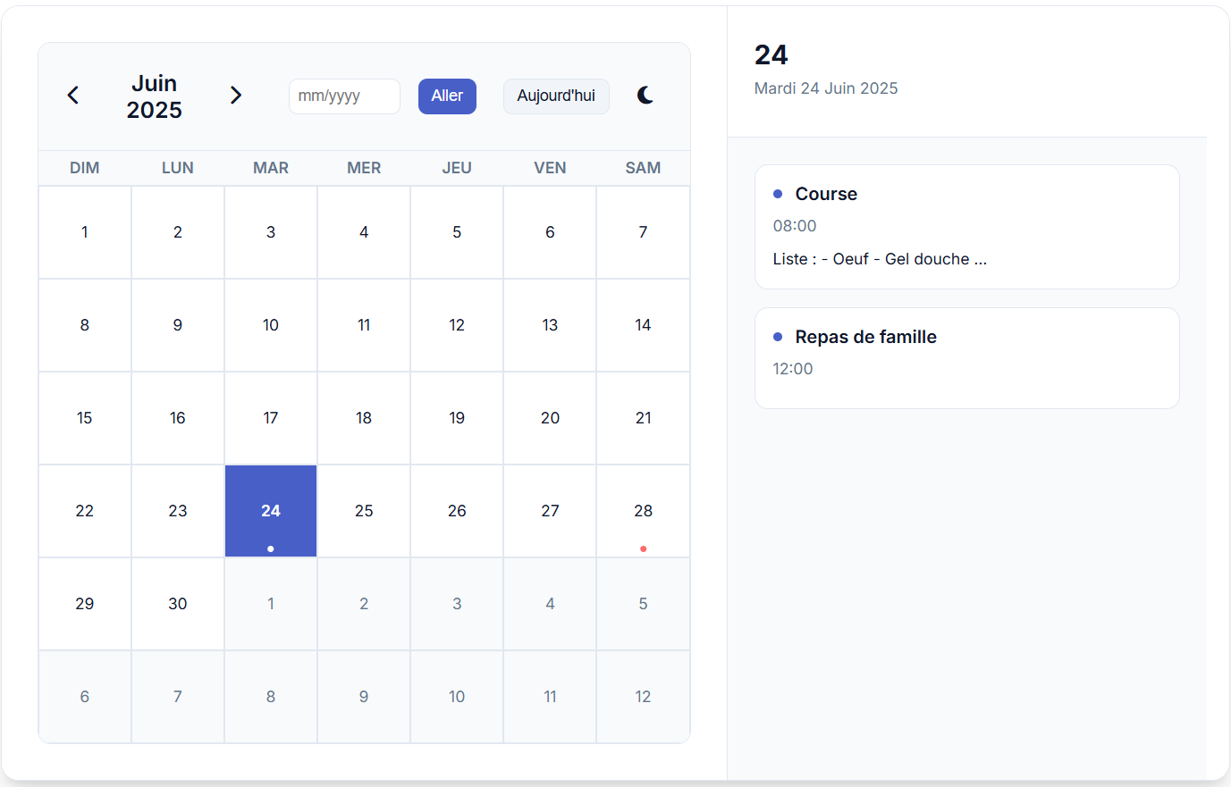 Aperçu de l'agenda en ligne AgendDAY en mode clair
